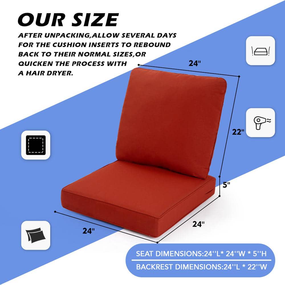 Brick Red Deep Seating Outdoor Lounge Chair Cushion Set