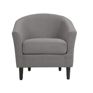 Khaki Comfy Linen Upholstered Barrel Arm Chair With Wood Leg(Set of 1)