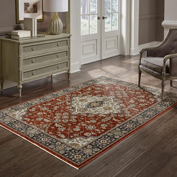 Ambrose Red/Blue 10 ft. x 13. ft. Classic Oriental Medallion Polyester Fringe Edge Indoor Area Rug