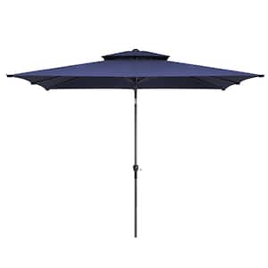 Double Top 10 ft. x 6.5 ft. Rectangular Aluminum Market Crank and Tilt Patio Umbrella in Navy Blue