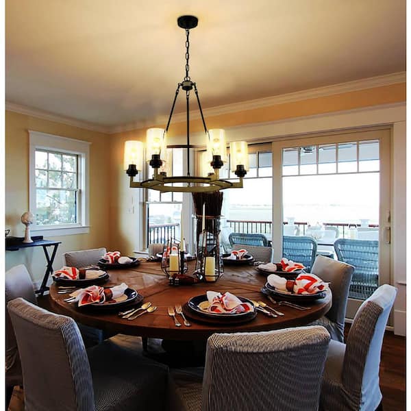 CLAXY 6-Light Black No Decorative Accents Shaded Circle Chandelier