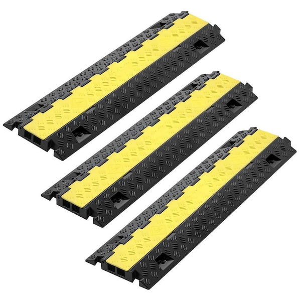 Cable Protector Ramp 3-Pack, 2-Channel TPU Cord Cover, 1.2 x 1.1 in. Channel, 22,000 lbs. Load, Flip Lid, Indoor/Outdoor