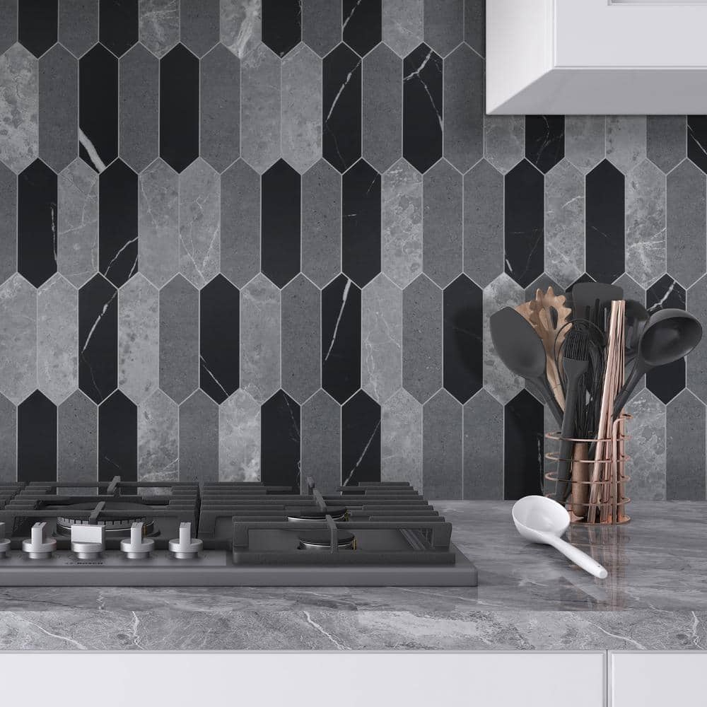 12" x 11.22" Stone Mix Peel & Stick Hexagon Mosaic Tile