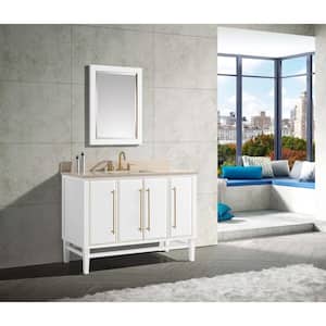 Mason 49 in. W x 22 in. D Bath Vanity in White with Gold Trim with Marble Vanity Top in Crema Marfil with White Basin