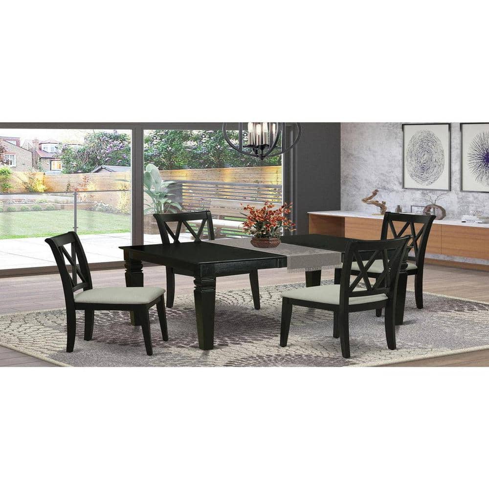 5-Piece Rectangle Black Finish Solid Wood Top Dining table with 4 Chairs with Butterfly Leaf Cross Back