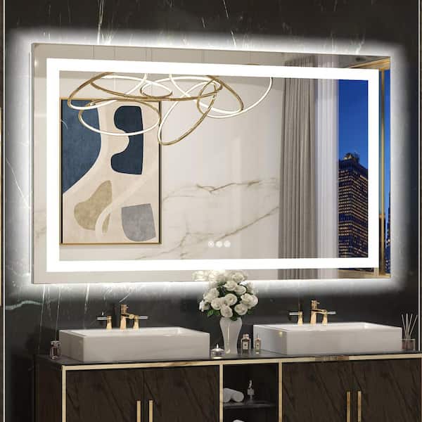 KeonJinn 48 in. W x 24 in. H Rectangular Frameless with Frontlit & Backlit Anti-Fog LED Mirro Wall Mount Bathroom Vanity Mirror