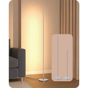 57 in. Silver Metallic Paint Standard Dimmable LED Floor Lamp for living room with 3000K Warm White Light