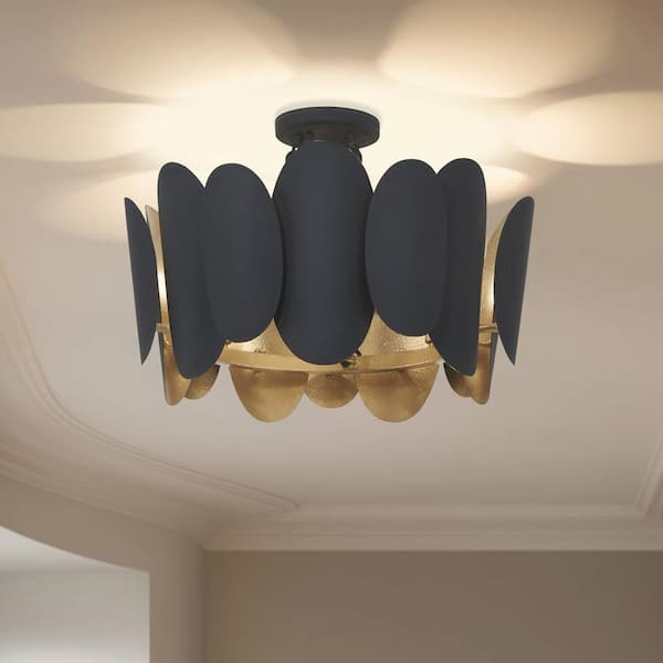 Vailen 20 in 7-Light Dark Matte Black and Textured Gold Transitional Semi-Flush Mount with Steel Shades No Bulb Included