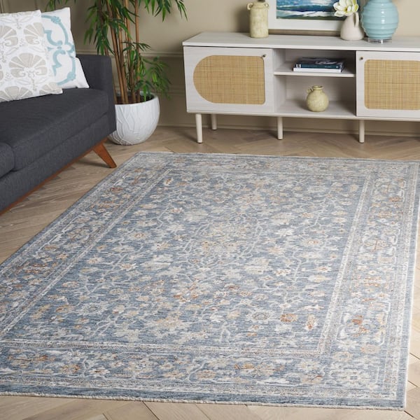 Mason 9 ft. x 12 ft. Blue/Beige Floral Ornate Border Area Rug