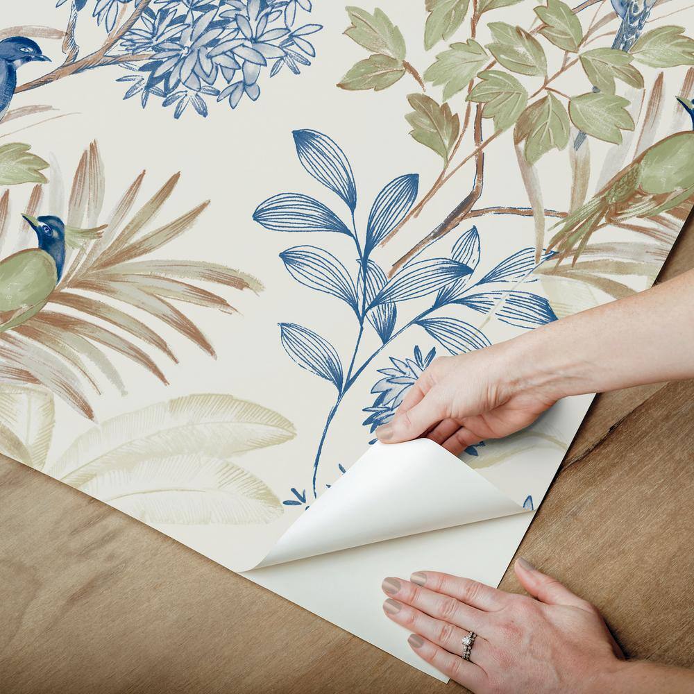 Green and Blue Handpainted Songbird Peel & Stick Wallpaper