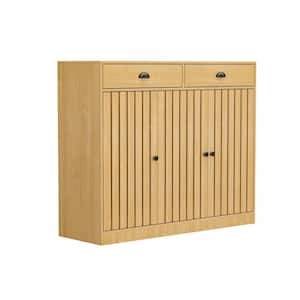 39.4 in. H x 47.2 in. W Burly Wood Grain Wooden Shoe Storage Cabinet, Console Table 6-Shelves, 3-Doors and 2-Drawers