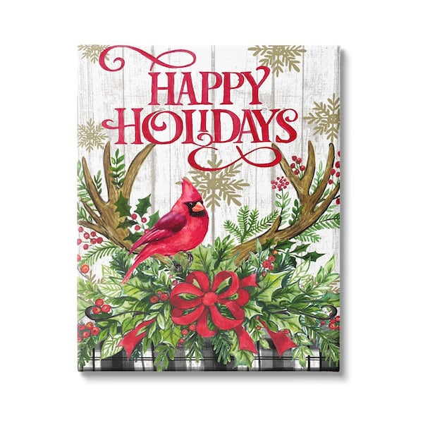 Stupell Industries Happy Holidays Cardinal 1-Piece Unframed Graphic Print Animal Poster Art Print 20 in. x 16 in.