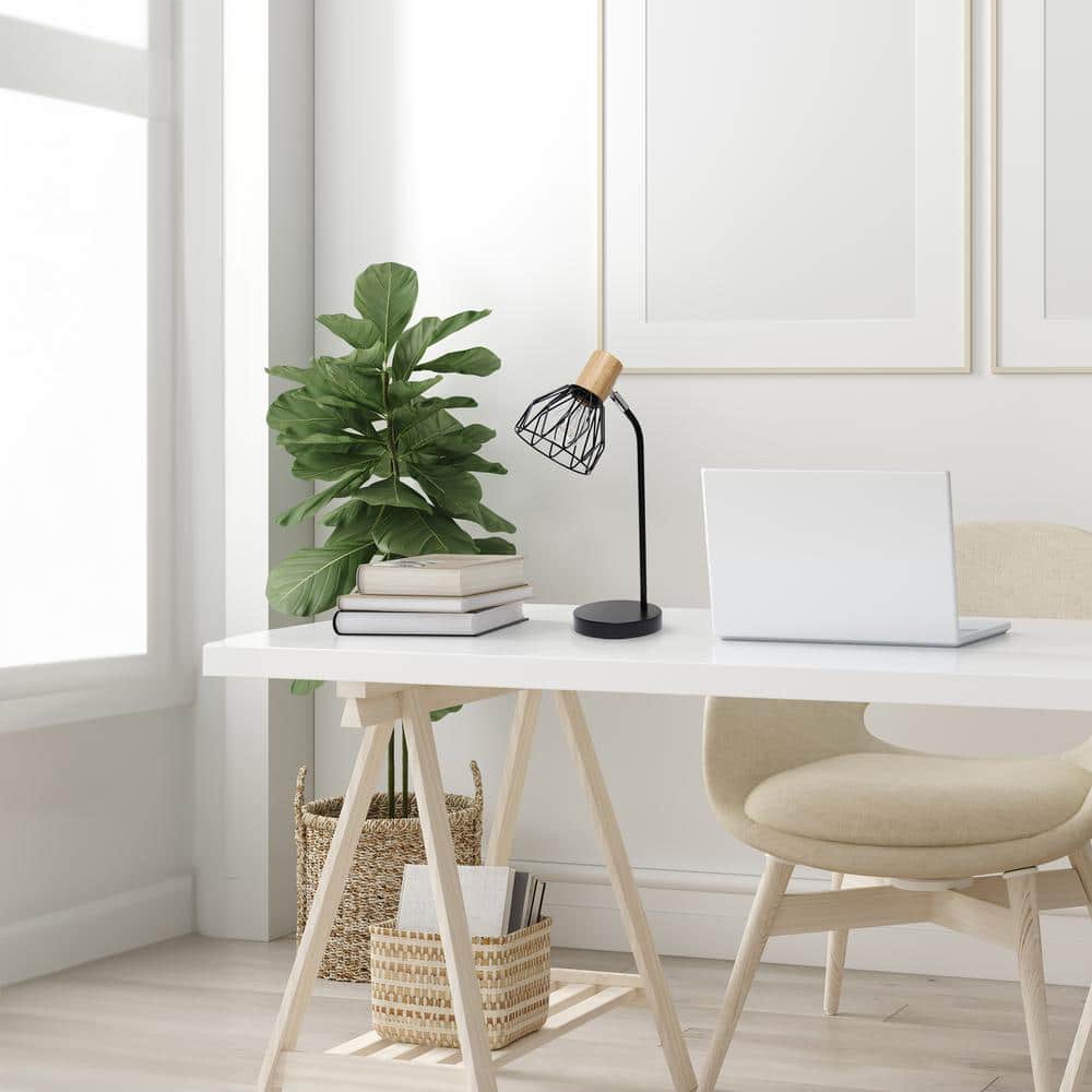 Black Adjustable Industrial Desk Lamp with Wire Cage Shade