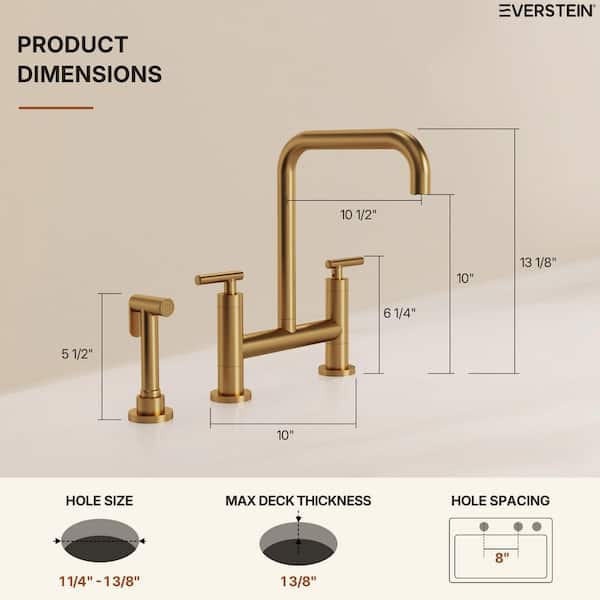 EVERSTEIN 2-Handle Deck Mount Kitchen Faucet 2-Hole Bridge Kitchen