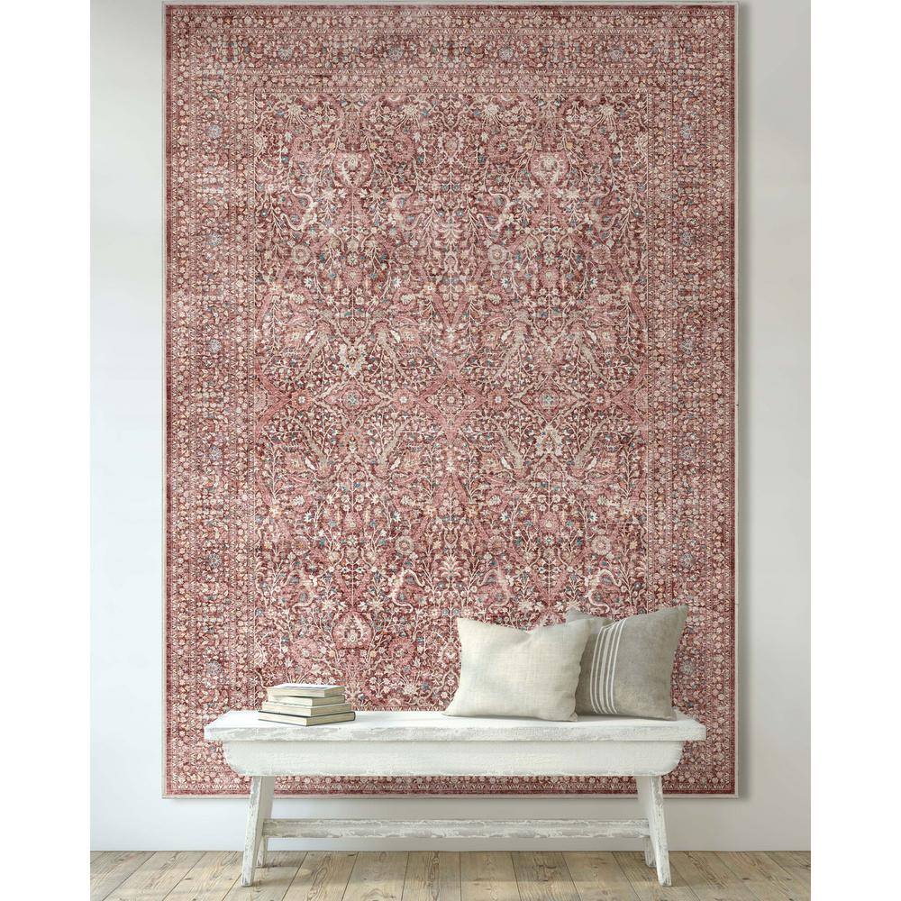 Asha Isolde Vintage Red Chenille Flat-Weave Area Rug