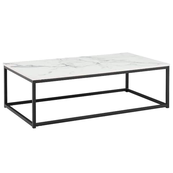 wetiny 43 in. White Small Rectangle Wood Coffee Table with 1-Piece