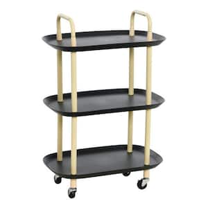 Modern Plastic and Metal 3-Tier Trolley with 4-Locking Casters in Black and Sand