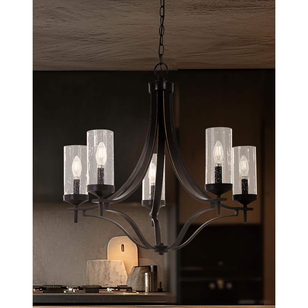 Elyton 5-Light Downton Bronze Chandelier with Clear Seedy Glass Shade