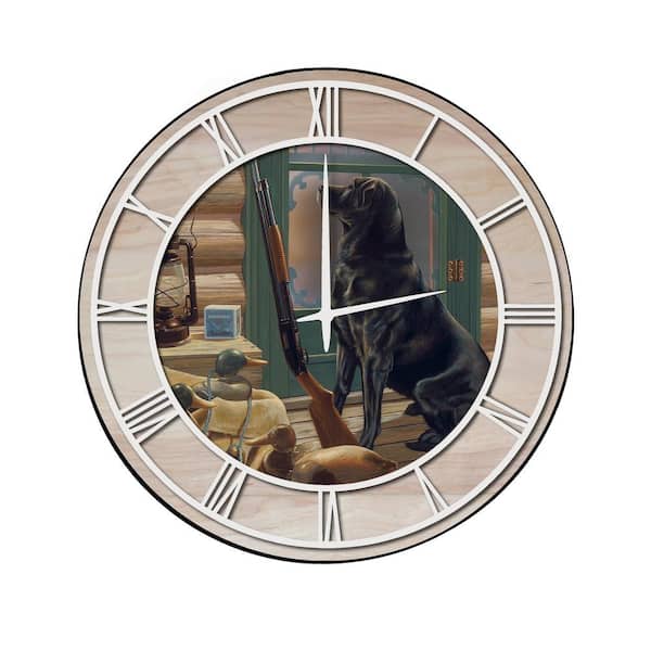 Unbranded "Opening Day Lab" Woodgrain Accent and White Numbers Imaged Wall Clock