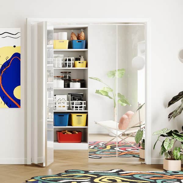 36 in. x 80 in., Mirrored Glass, Silver, Hollow Core, MDF, Aluminum Frame, Full Lite Bi-Fold Doors with Hardware Kits