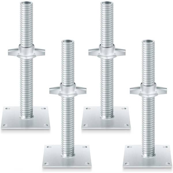 4 Pack Adjustable 12 Inch Galvanized Steel Scaffolding Leveling Jack with Base Plate for Baker Style Scaffold