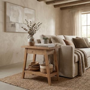 Kerlin 23.6 in. Brown Rectangle Solid Wood Side End Table with Shelf and Slanted Leg Design for Living Room, Bedroom