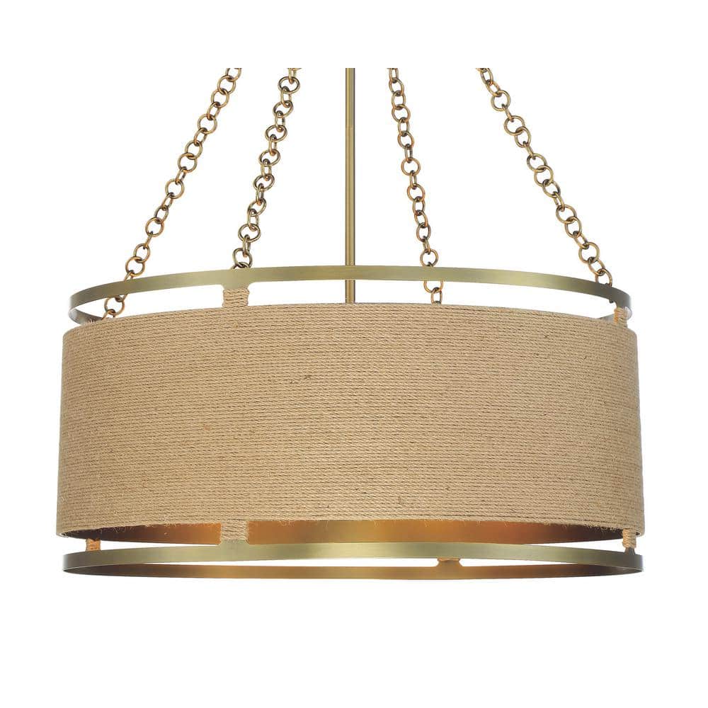 Windward Passage Soft Brass 6-Light Drum Pendant with Natural Rope Shade