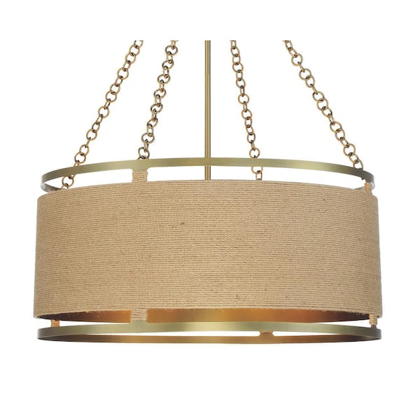 Minka Lavery - Windward Passage 6-Light Soft Brass Drum Pendant with Natural Brown Rope Shade