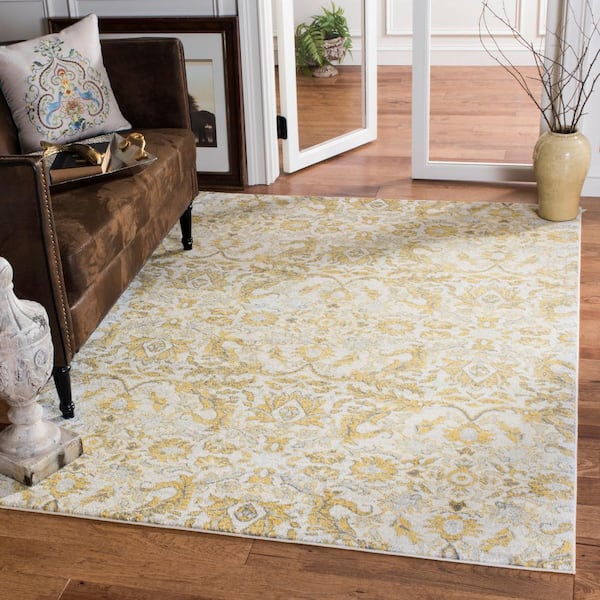 Evoke Ivory/Gold Doormat 2 ft. x 4 ft. Floral Area Rug