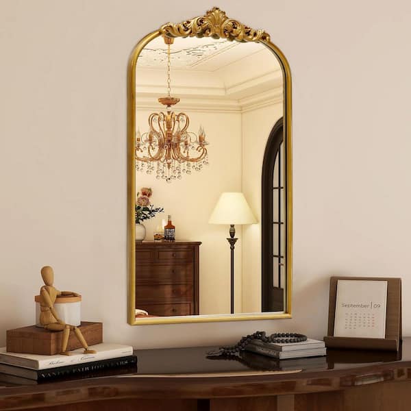 LuxHomez Vintage Gold 24 in. W x 35.8 in. H Arched Metal Frame Decorative  Wall Mirror / Dressing Table Mirror HG3MGZM-6191AG1