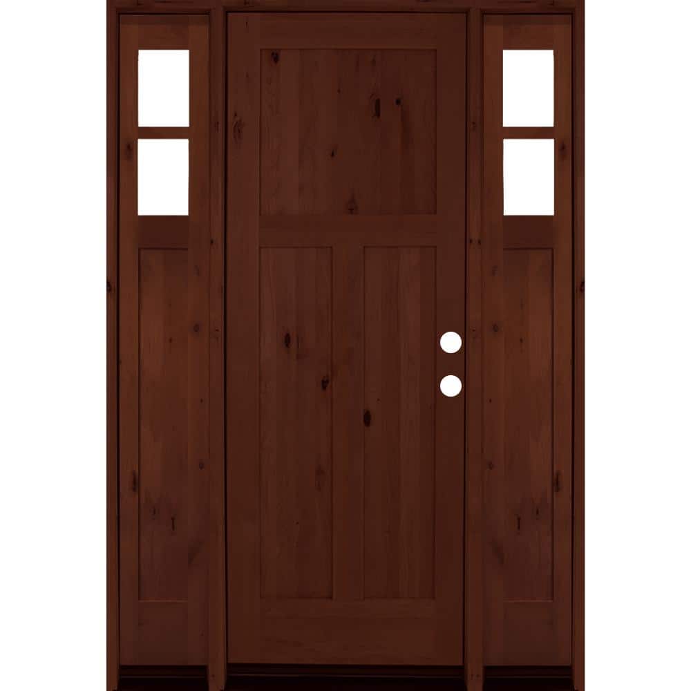 64 in. x 96 in. Alder 3 Panel Left-Hand/Inswing Clear Glass Red Mahogany Stain Wood Prehung Front Door with Sidelites price history on PriceWatchPro
