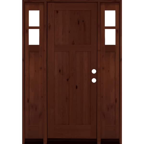 Krosswood Doors 64 in. x 96 in. Alder 3 Panel Left-Hand/Inswing Clear Glass Red Mahogany Stain Wood Prehung Front Door with Sidelites