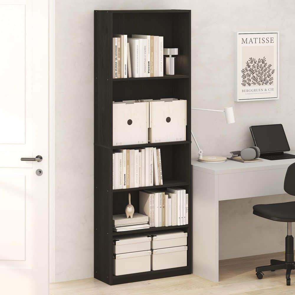 Furinno Jaya 71.1 in. Tall Espresso Wood 5-Shelf Bookcase 23375EX