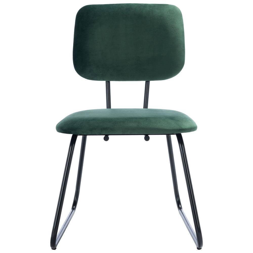 Malachite Green Velvet Parsons Side Chair Set with Matte Black Frame