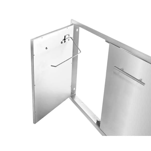 AdirHome - 33 in. Stainless Steel Horizontal Handle Double Face BBQ Grill Double Access Door Panel with Towel Holder