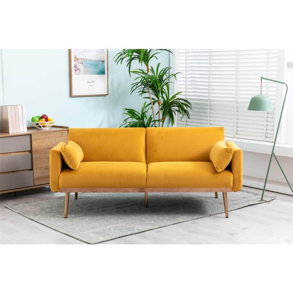 GOJANE 68.5 in. W Mango Color Round Arm Velvet Straight 2-Seater ...