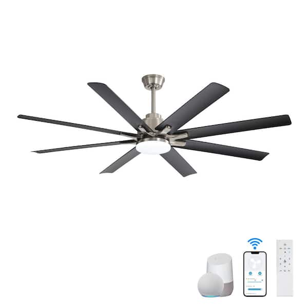 Sunpez 66 in. Smart Indoor/Outdoor Nickel LED Ceiling Fan with APP, Remote and Wall Control, Reversible DC Motor