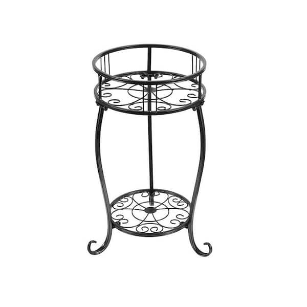 18.5 in.H x 10.5 in. W x 10.5 in. D Indoor/Outdoor Black Metal Plant Holder Shelf 2-Tier