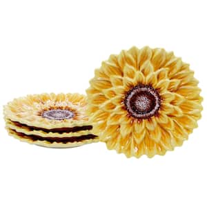 Sunset Sunflower Multi-color 3-D Dessert Plate (Set of 4)