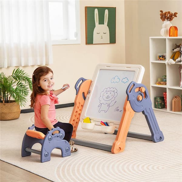 2-Piece ABS Top Multicolor Bar Table Set 6-in-1 Multi-activity Kids Play Table and Chair Set