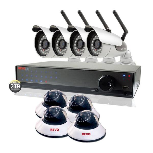 Revo Lite 16-Channel 2TB 960H DVR Surveillance System with (4) 600TVL Wireless Bullet Cameras and 4 Wired Dome Cameras