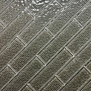 Coastal Taupe 2 in. x 8 in. Glossy Textured Glass Subway Tile (9 sq. ft./Case)