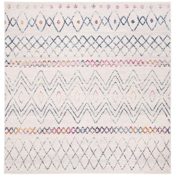 SAFAVIEH Madison Ivory/Navy 5 ft. x 5 ft. Square Area Rug
