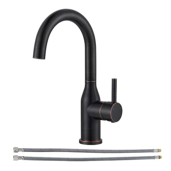 Deck Mount Single Handle Single Hole Bar Faucet with 360° Swivel Spout and Supply Lines in Oil Rubbed Bronze
