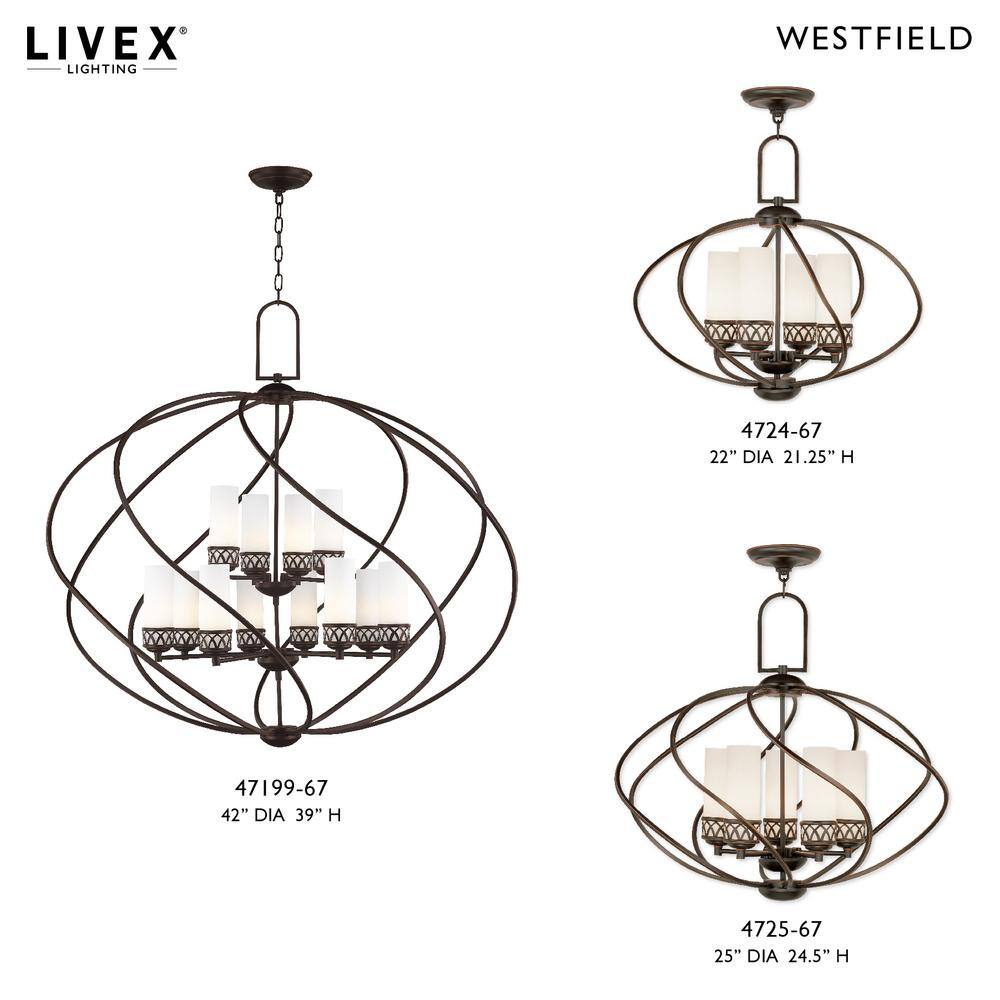 Olde Bronze 4-Light Chandelier with Satin White Glass