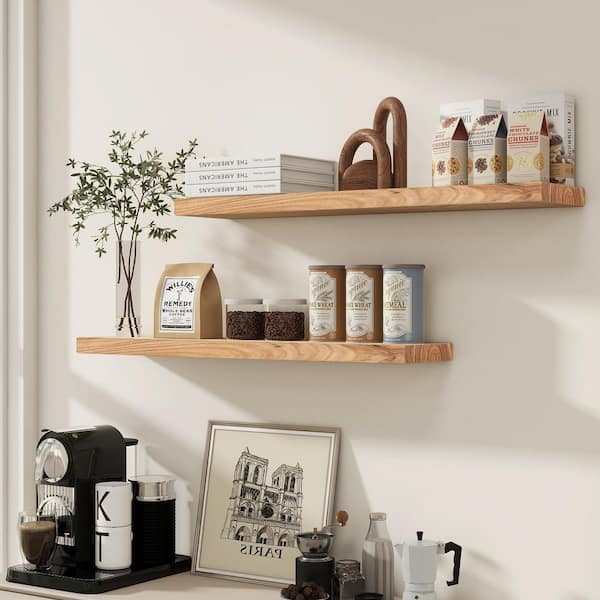 24 in. W x 8 in. D Natural Reclaimed Solid Wood Decorative Wall Shelves with Invisible Brackets (2-Pack)