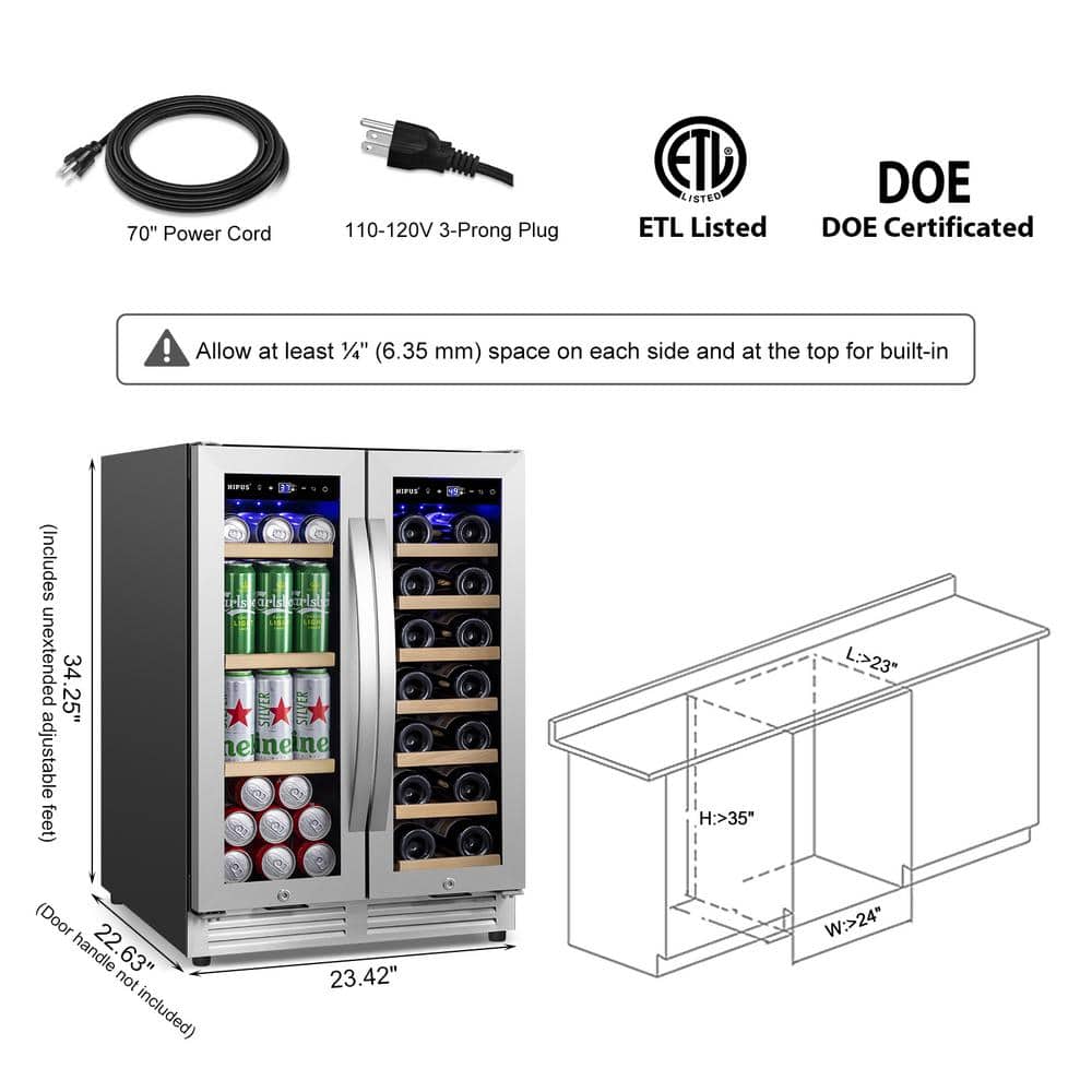 24-Inch Dual Zone Stainless Steel Wine and Beverage Refrigerator