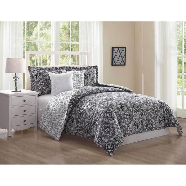 Unbranded Bianca 5-Piece Black/White/Grey King Comforter Set