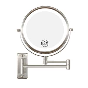 8 in. Small Round 10X Magnifying 3-Color-LED Touch Screen Built-in Battery Bathroom Makeup Mirror(Brushed Nickel)