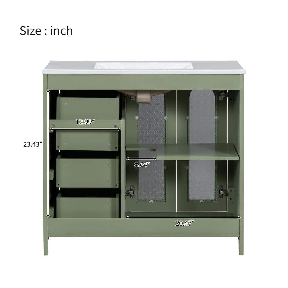 36-Inch Green Solid Wood Vanity with Ceramic Sink